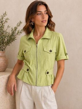 7th Avenue Design Studio Pistachio Safari Jacket Linen Blend – Size M